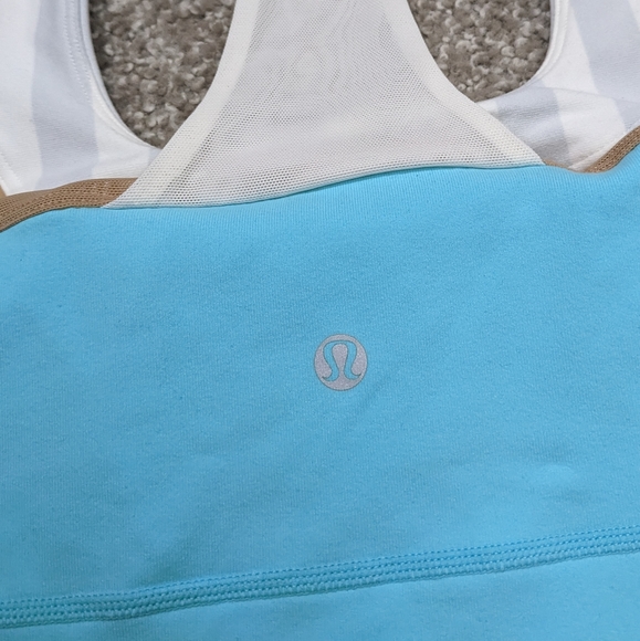 Lululemon Scoop Neck Top racerback tank blue with grey stripe size 10 - Picture 9 of 14